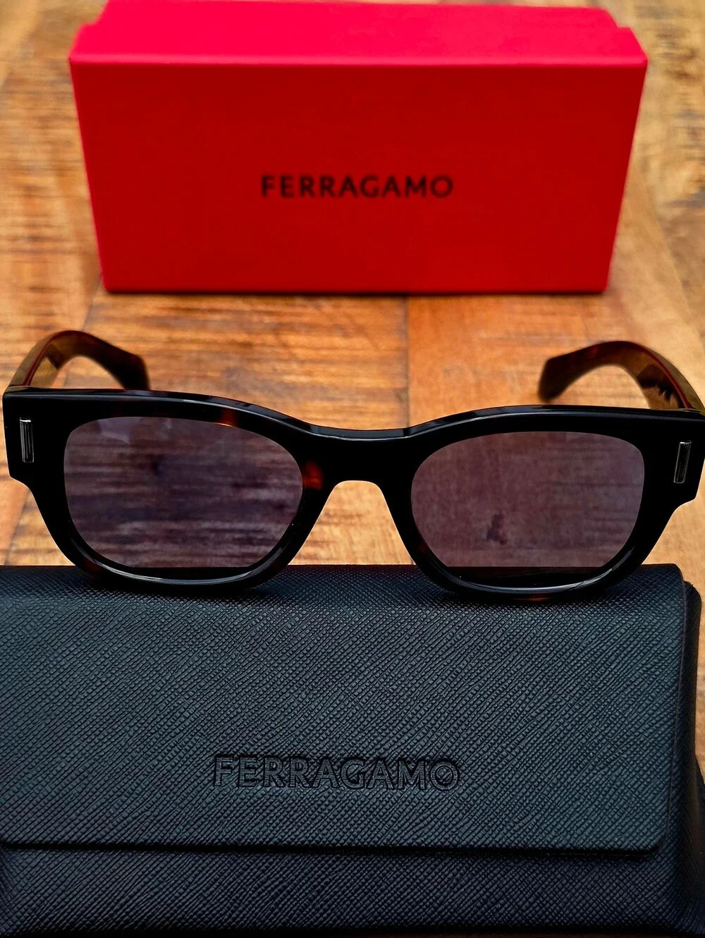 Salvatore Ferragamo Blue, Square Men's Sunglasses Arm with Gold Logo